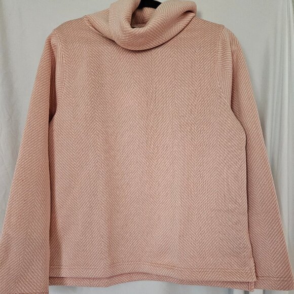 J Crew fleece lined cowl neck sweater. Size Large. Pink  and white - Picture 1 of 9
